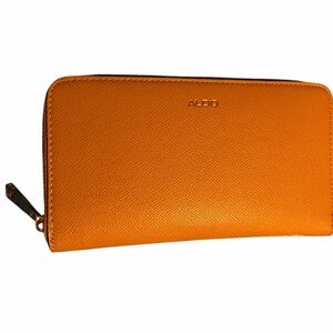 ALDO mustard Textured Zip Wallet with Gold Accent